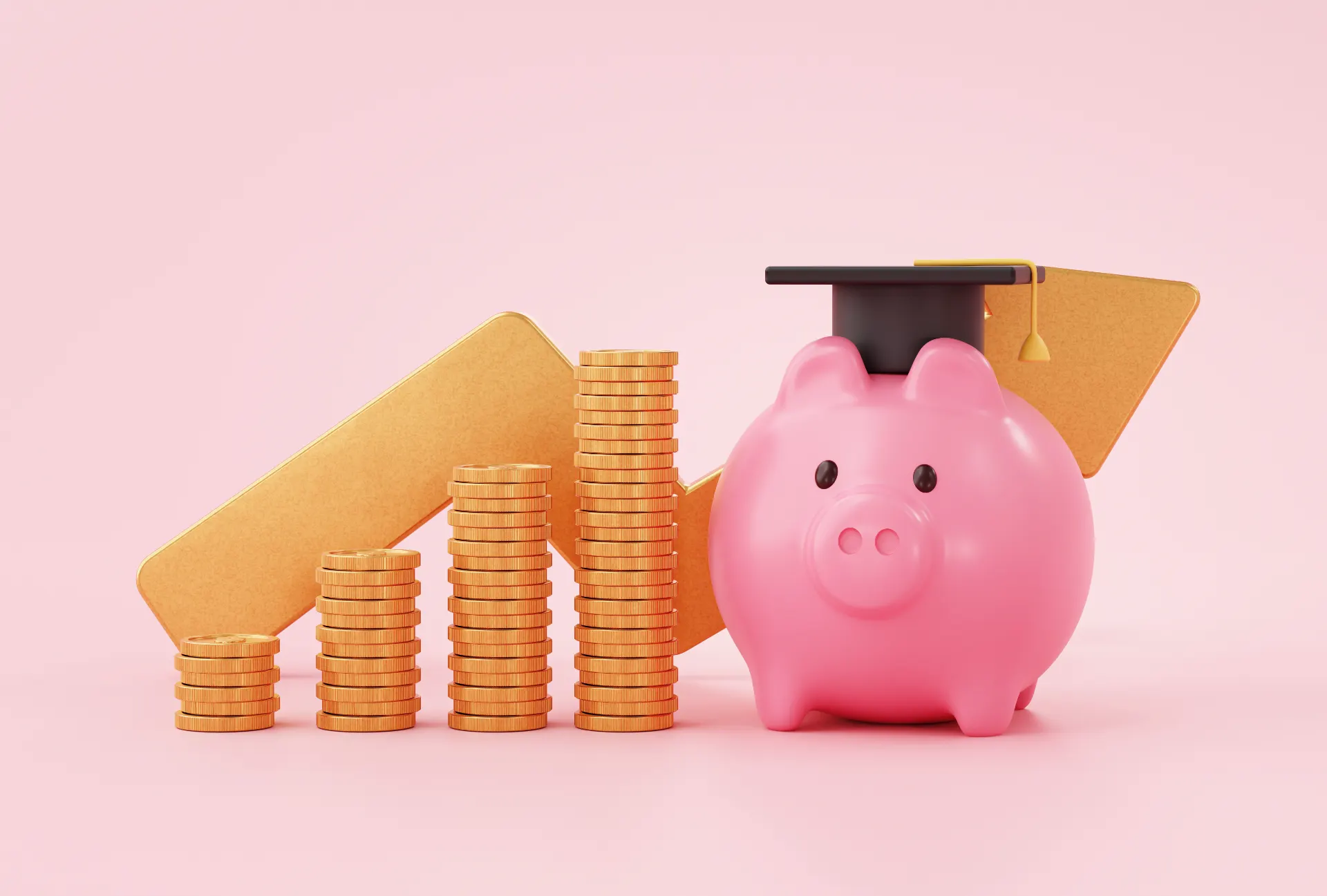 Ilustração de educação financeira para iniciantes: porquinho-cofrinho rosa ao lado de moedas empilhadas e um calendário escolar, simbolizando organização das finanças e planejamento sem complicação.